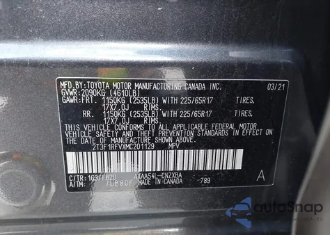 2021 Toyota Rav4 Le из США, поврежденный, VIN 2T3F1RFVXMC201129